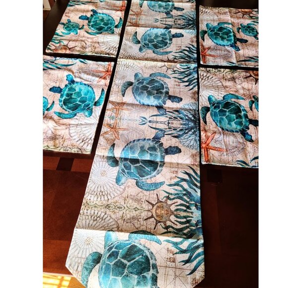 Beach Placemats 4pc Sea Turtle Table Decor Nautical Coastal Dining Decorations - Picture 8 of 13